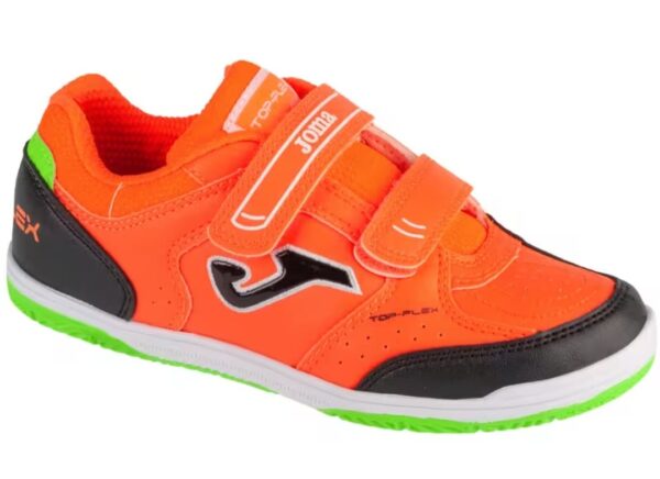 Zapatillas deportivas sin cordón con velcro naranja negro.