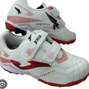 Zapatillas deportivas con velcro blancas roja.