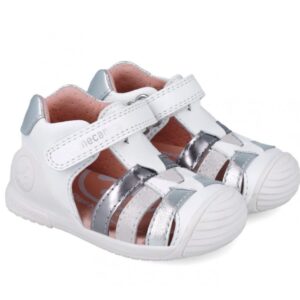 Zapato con velcro doble blanco, gris.