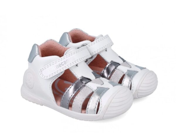 Zapato con velcro doble blanco, gris.