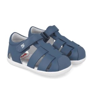 Zapato de tiras con velcro azul acero.