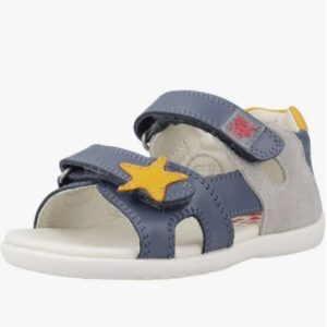 Zapato de tira y velcro azul, gris.