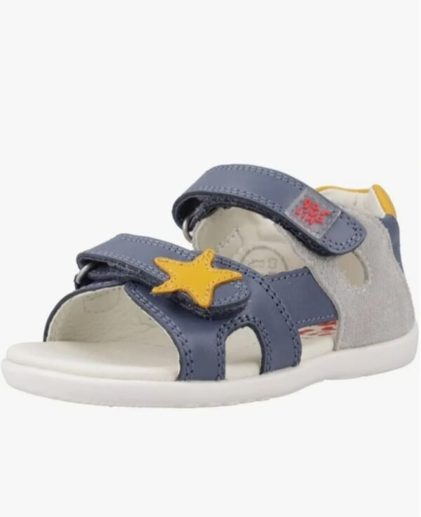 Zapato de tira y velcro azul, gris.